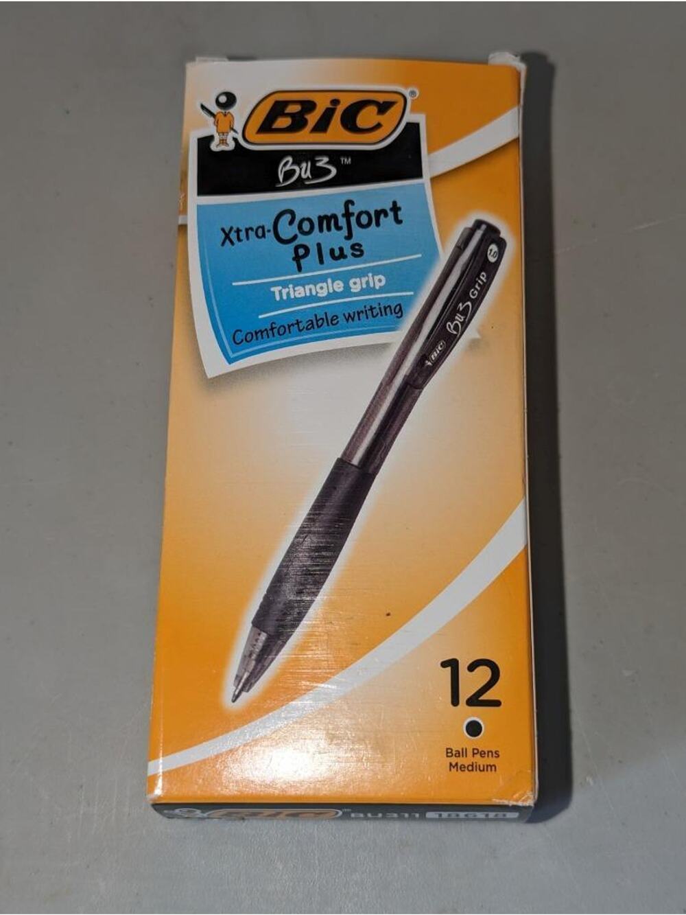 12 Bic Xtra Comfort Plus Triangle Grip Pens Medium Black -042304